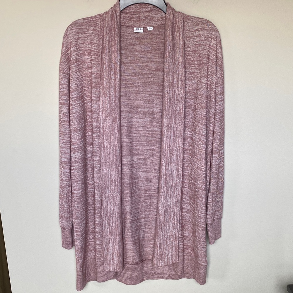 Gap Heathered Mauve Open Long Cardigan